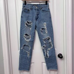 Distressed Raw-Hem Mom Jeans | Momokrom Size 2 (XS)